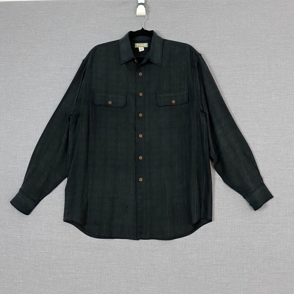 Tommy Bahama Silk Button Up Sz Medium Dark Grey Wooden Buttons